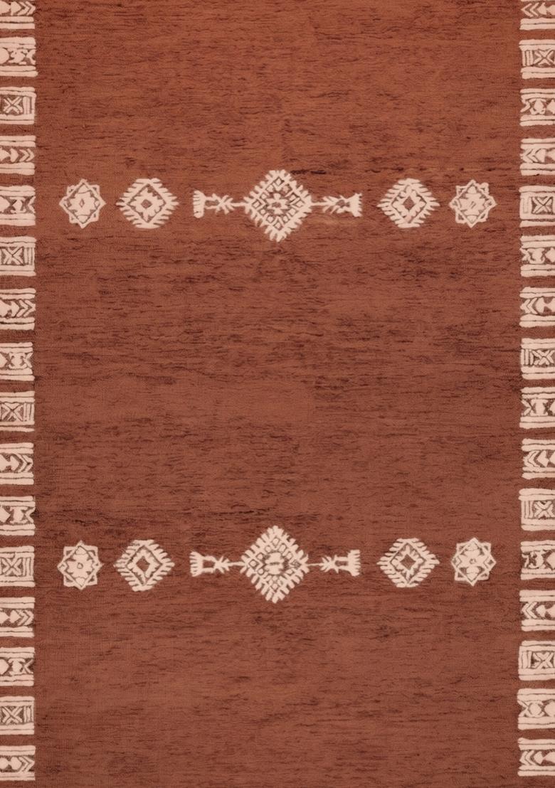 Saffron Rugs Hand Tufted Rust Brown Geometric  Rectangular Wool Area Rug - Indya