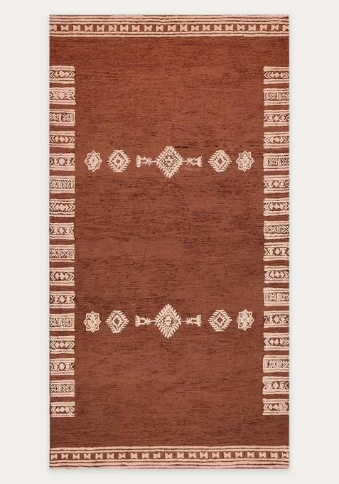 100% Wool Handmade Rust Brown Rug | Moroccan Geometric Carpet With Cotton Backing For Living Room