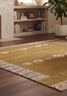 Saffron Rugs Hand Tufted Mustard Gold Geometric  Rectangular Wool Area Rug