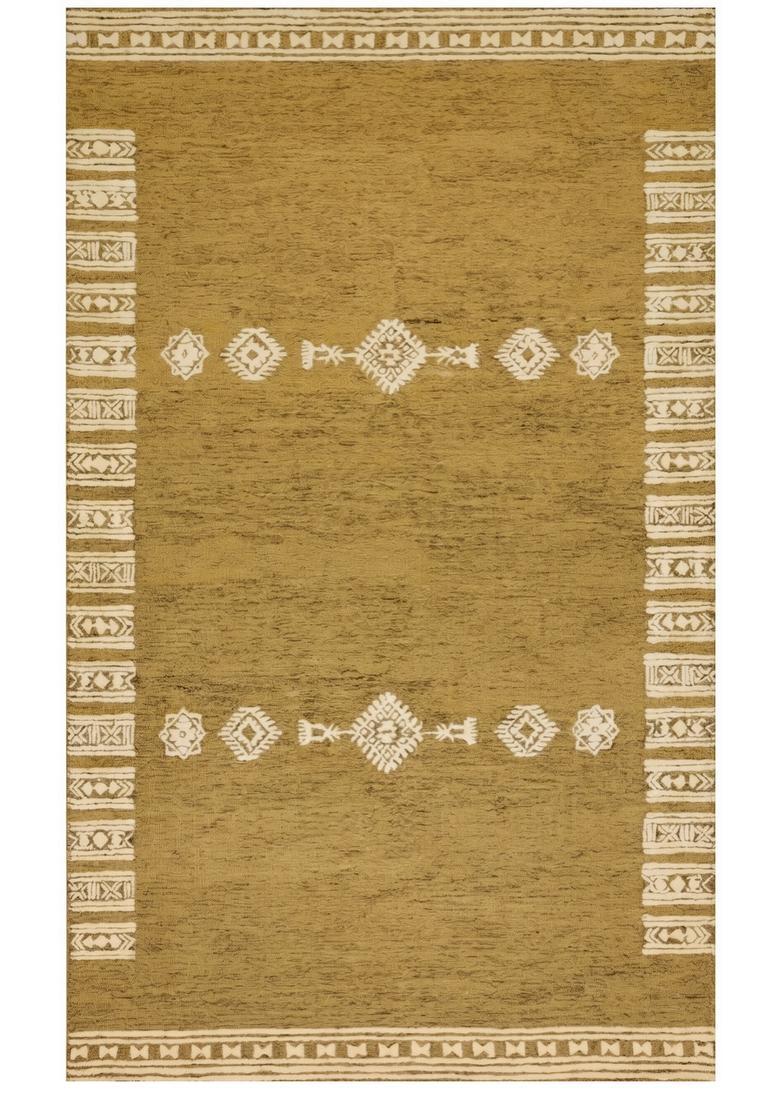 Saffron Rugs Hand Tufted Mustard Gold Geometric  Rectangular Wool Area Rug - Indya
