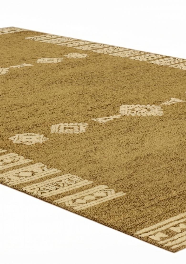 Saffron Rugs Hand Tufted Mustard Gold Geometric  Rectangular Wool Area Rug - Indya