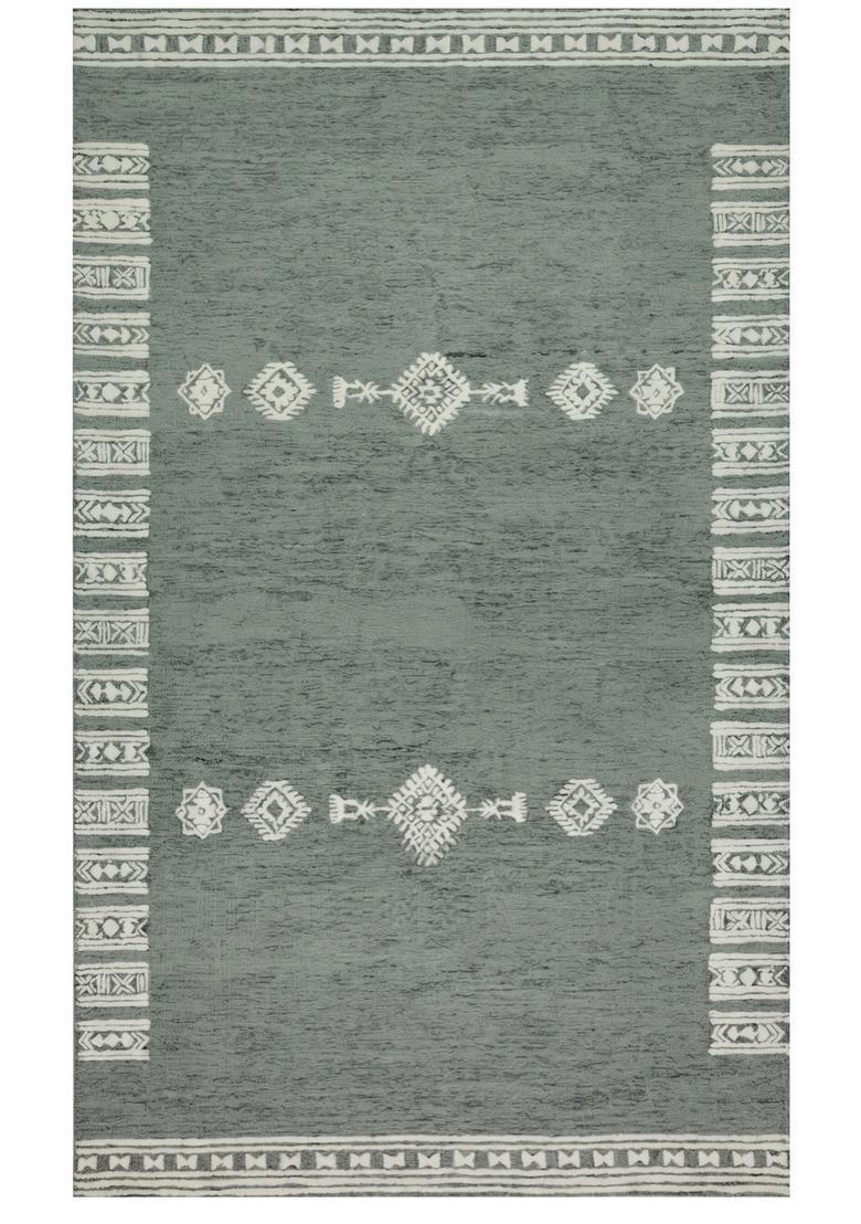 Saffron Rugs Hand Tufted Sage Green Geometric  Rectangular Wool Area Rug - Indya