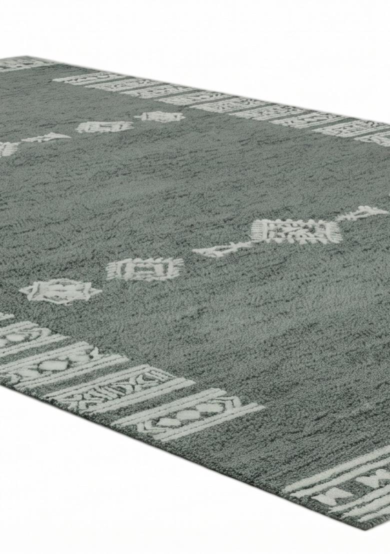 Saffron Rugs Hand Tufted Sage Green Geometric  Rectangular Wool Area Rug - Indya
