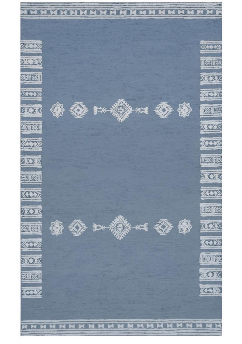 Saffron Rugs Hand Tufted Steel Blue Geometric  Rectangular Wool Area Rug - Indya