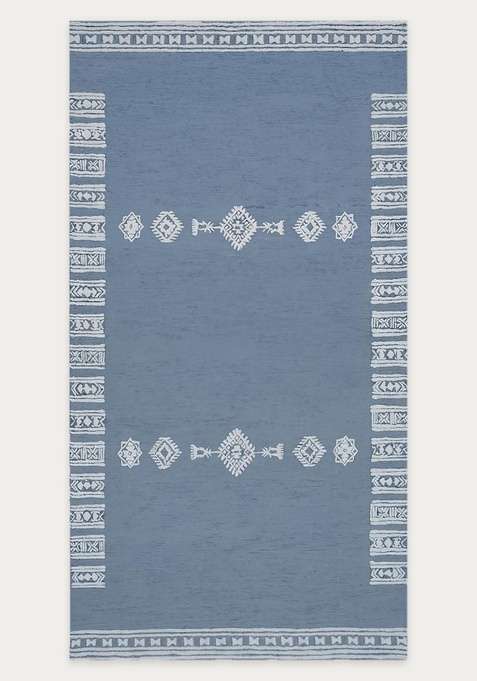100% Wool Handmade Steel Blue Rug | Moroccan Geometric Carpet With Cotton Backing For Living Room