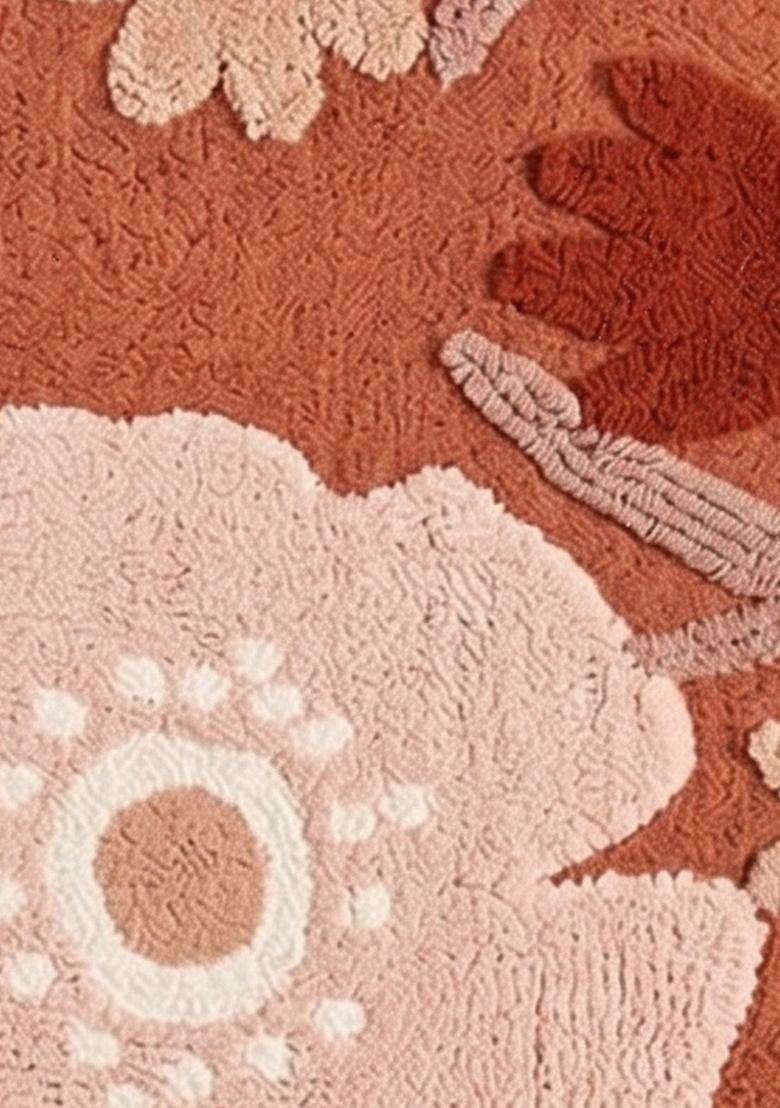 Saffron Rugs Hand Tufted Cotton Bath Mat | Terracotta Rectangular | Anti Slip Backing | Bohemian Floral Bathroom Rug - Indya