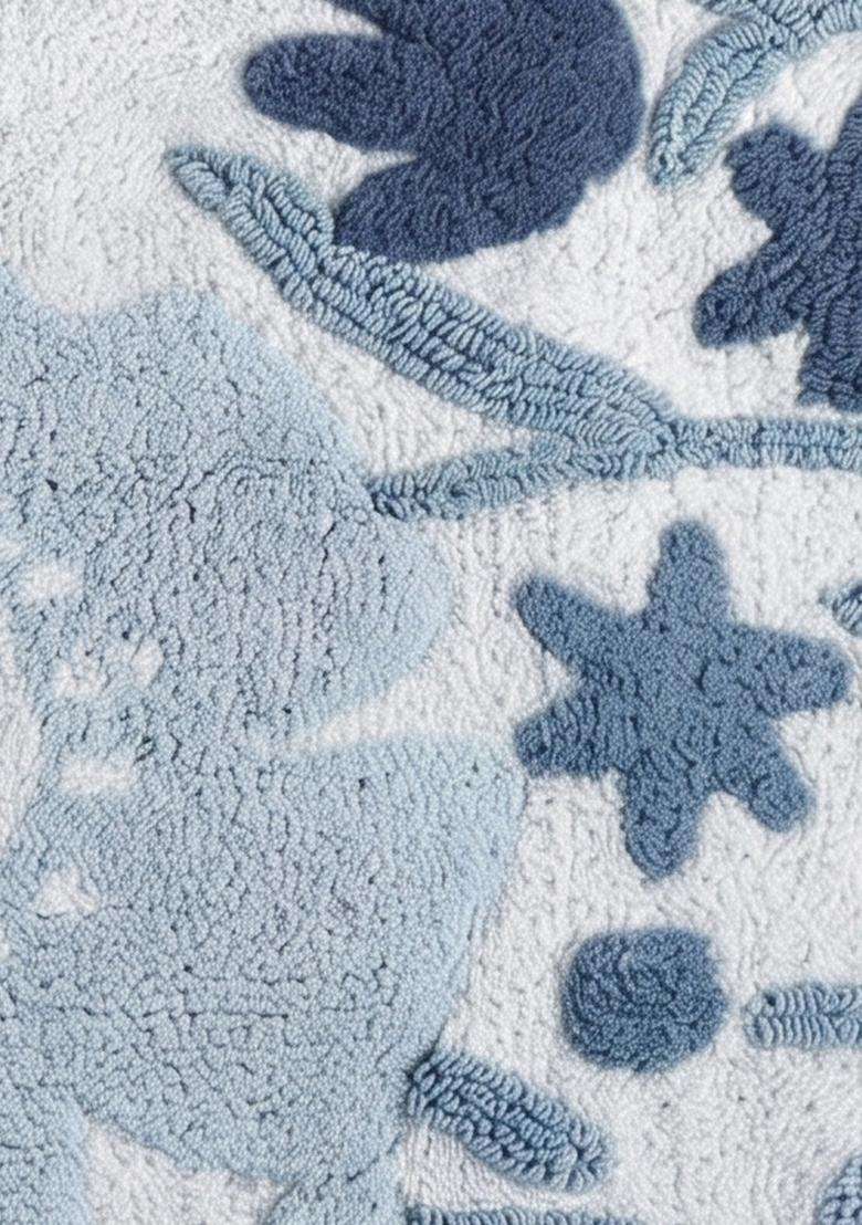 Saffron Rugs Hand Tufted Cotton Bath Mat | Light Blue Rectangular | Anti Slip Backing | Bohemian Floral Bathroom Rug - Indya