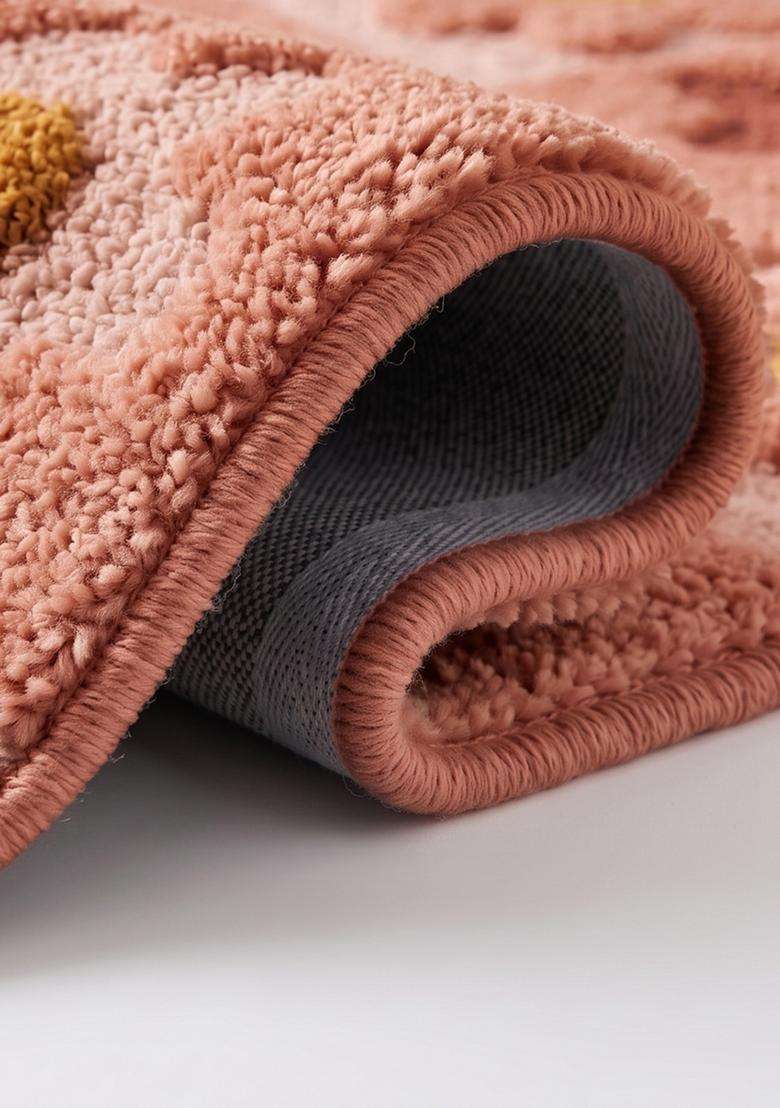 Saffron Rugs Hand Tufted Cotton Bath Mat | Blush Pink Rectangular | Anti Slip Backing | Casual Floral Bathroom Rug - Indya