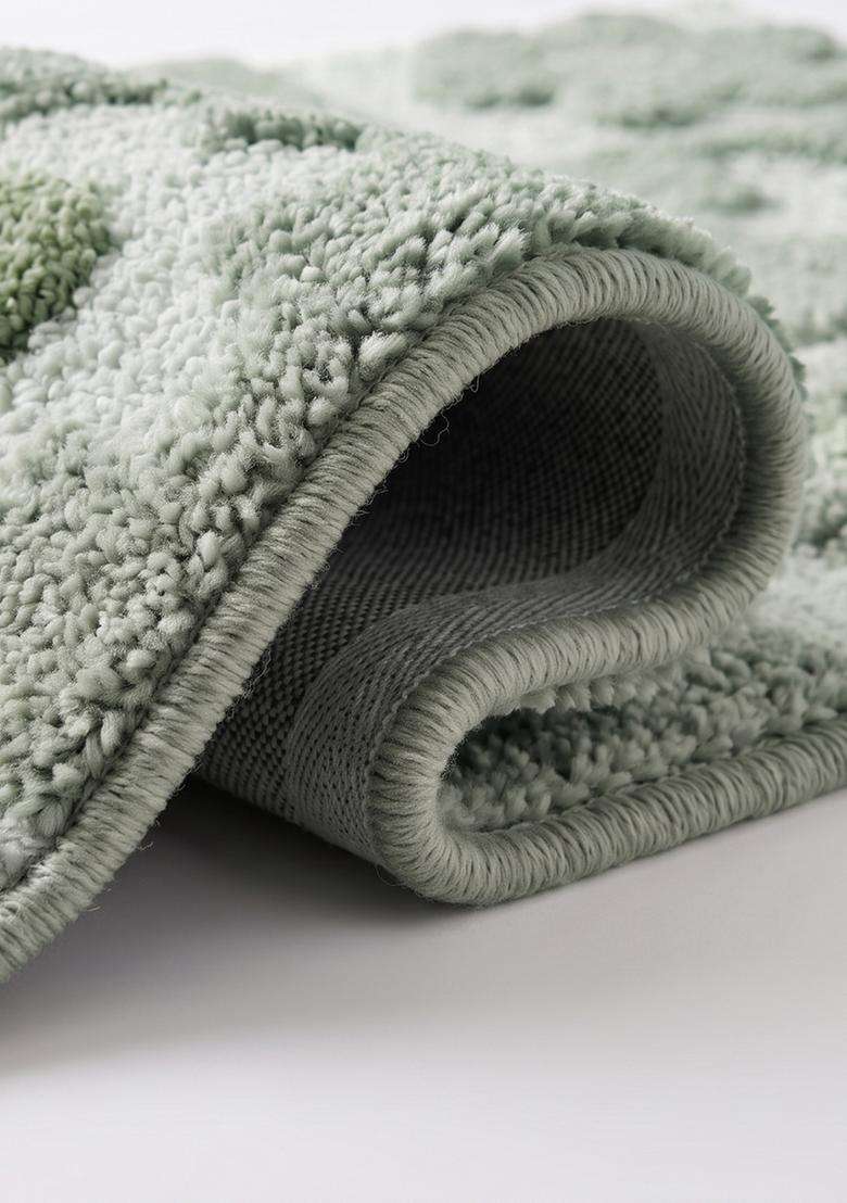 Saffron Rugs Hand Tufted Cotton Bath Mat | Sage Green Rectangular | Anti Slip Backing | Casual Floral Bathroom Rug - Indya