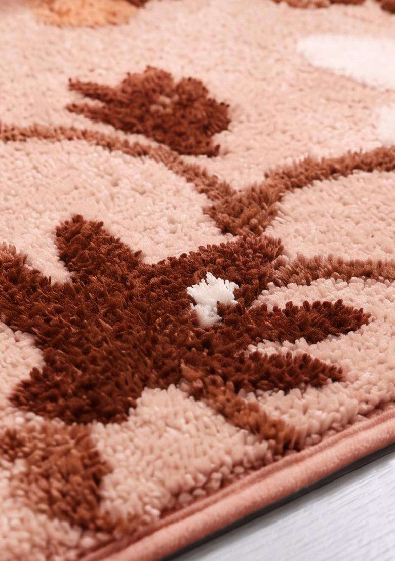 Saffron Rugs Hand Tufted Cotton Bath Mat | Peach Beige Rectangular | Anti Slip Backing | Cottage Floral Bathroom Rug - Indya