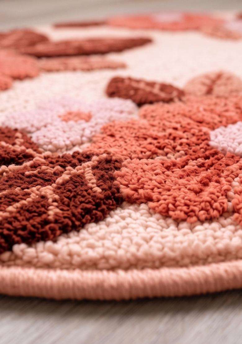 Saffron Rugs Hand Tufted Cotton Bath Mat | Blush Pink Scalloped | Anti Slip Backing | Shabby Chic Floral Bathroom Rug - Indya