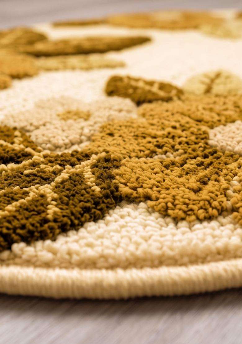 Saffron Rugs Hand Tufted Cotton Bath Mat | Golden Yellow Scalloped | Anti Slip Backing | Shabby Chic Floral Bathroom Rug - Indya