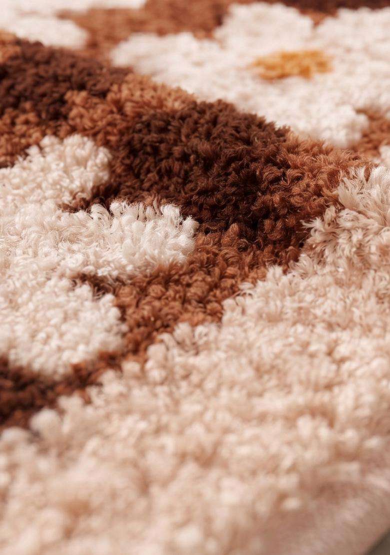 Saffron Rugs Hand Tufted Cotton Bath Mat | Brown Rectangular | Anti Slip Backing | Casual Floral Bathroom Rug - Indya