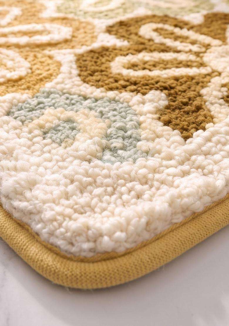 Saffron Rugs Hand Tufted Cotton Bath Mat | Multicolor Rectangular | Anti Slip Backing | Casual Floral Bathroom Rug - Indya