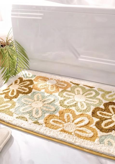 Saffron Rugs Hand Tufted Cotton Bath Mat | Multicolor Rectangular | Anti Slip Backing | Casual Floral Bathroom Rug