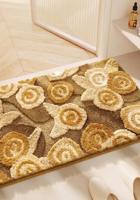 Saffron Rugs Hand Tufted Cotton Bath Mat | Gold Beige Rectangular | Anti Slip Backing | Casual Floral Bathroom Rug