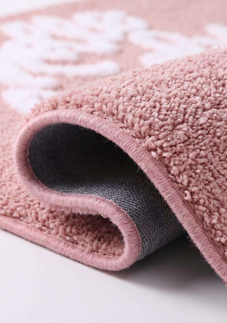 Saffron Rugs Hand Tufted Cotton Bath Mat | Pink Rectangular | Anti Slip Backing | Casual Typography BATHMATS Bathroom Rug - Indya