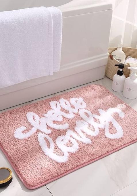 Saffron Rugs Hand Tufted Cotton Bath Mat | Pink Rectangular | Anti Slip Backing | Casual Typography BATHMATS Bathroom Rug