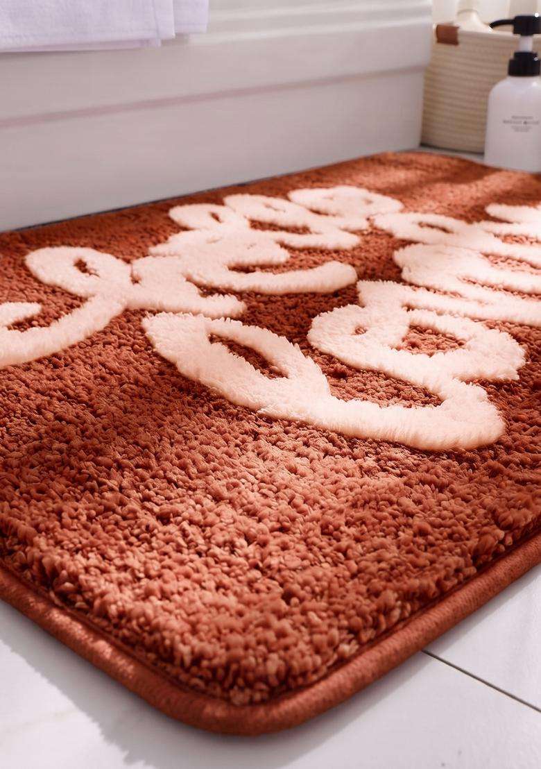 Saffron Rugs Hand Tufted Cotton Bath Mat | Terracotta Rectangular | Anti Slip Backing | Casual Typography BATHMATS Bathroom Rug - Indya