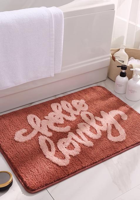 Saffron Rugs Hand Tufted Cotton Bath Mat | Terracotta Rectangular | Anti Slip Backing | Casual Typography BATHMATS Bathroom Rug