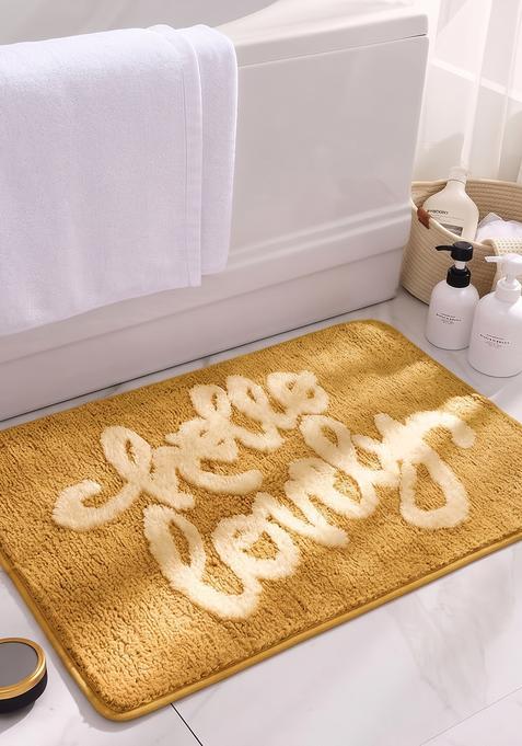 Saffron Rugs Hand Tufted Cotton Bath Mat | Mustard Yellow Rectangular | Anti Slip Backing | Casual Typography BATHMATS Bathroom Rug