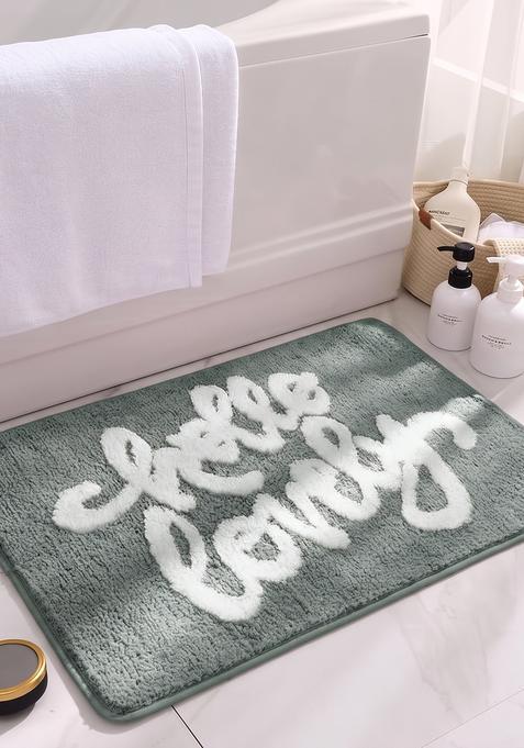 Saffron Rugs Hand Tufted Cotton Bath Mat | Sage Green Rectangular | Anti Slip Backing | Casual Typography BATHMATS Bathroom Rug