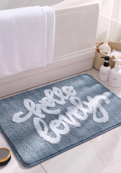 Saffron Rugs Hand Tufted Cotton Bath Mat | Dusty Blue Rectangular | Anti Slip Backing | Casual Typography BATHMATS Bathroom Rug