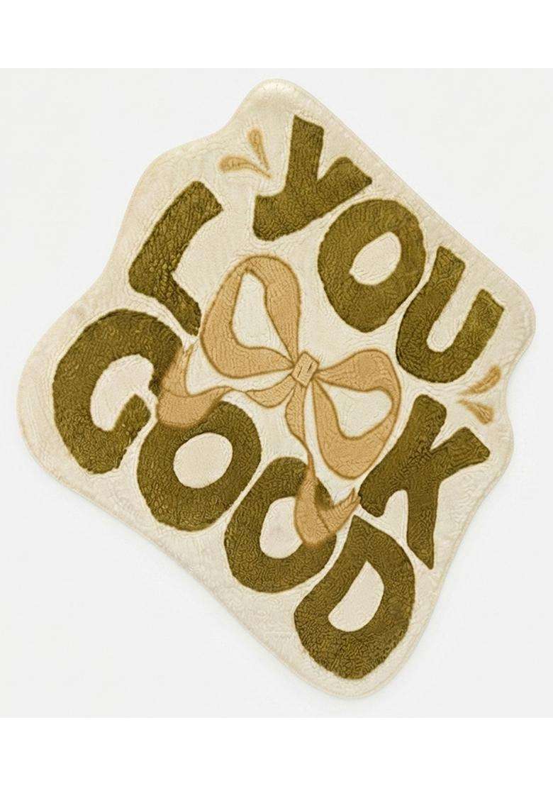 Saffron Rugs Hand Tufted Cotton Bath Mat | Olive Green Cream Scalloped | Anti Slip Backing | Contemporary Typography BATHMATS Bathroom Rug - Indya
