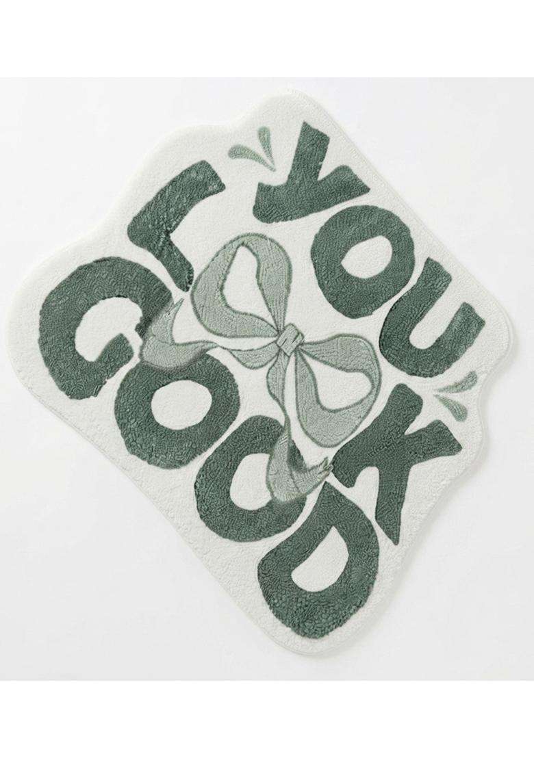 Saffron Rugs Hand Tufted Cotton Bath Mat | Green and White Scalloped | Anti Slip Backing | Contemporary Typography BATHMATS Bathroom Rug - Indya