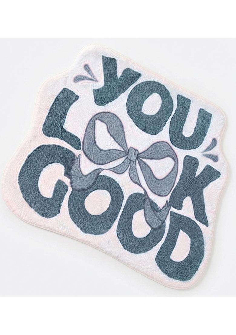 Saffron Rugs Hand Tufted Cotton Bath Mat | Teal White Scalloped | Anti Slip Backing | Contemporary Typography BATHMATS Bathroom Rug - Indya