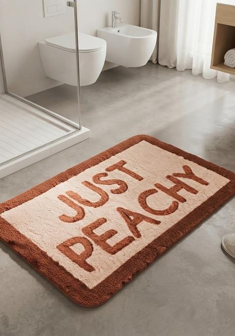Saffron Rugs Hand Tufted Cotton Bath Mat | Brown Peach Rectangular | Anti Slip Backing | Casual Typography BATHMATS Bathroom Rug