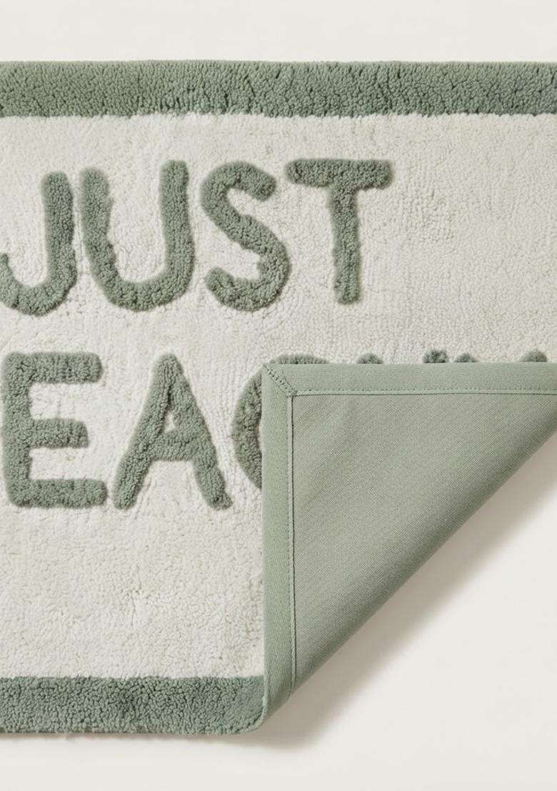 Saffron Rugs Hand Tufted Cotton Bath Mat | Sage Green Rectangular | Anti Slip Backing | Casual Typography BATHMATS Bathroom Rug - Indya