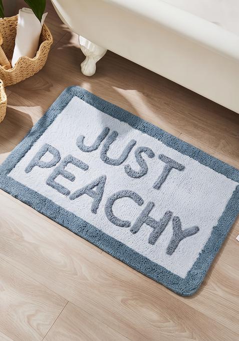 Saffron Rugs Hand Tufted Cotton Bath Mat | Blue Grey Rectangular | Anti Slip Backing | Casual Typography BATHMATS Bathroom Rug