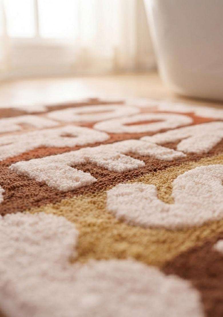 Saffron Rugs Hand Tufted Cotton Bath Mat | Multicolor 2 Rectangular | Anti Slip Backing | Retro Typography BATHMATS Bathroom Rug - Indya