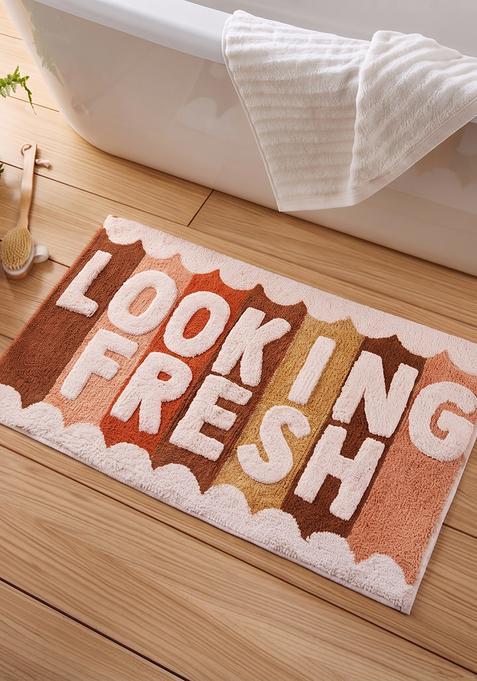 Saffron Rugs Hand Tufted Cotton Bath Mat | Multicolor 2 Rectangular | Anti Slip Backing | Retro Typography BATHMATS Bathroom Rug