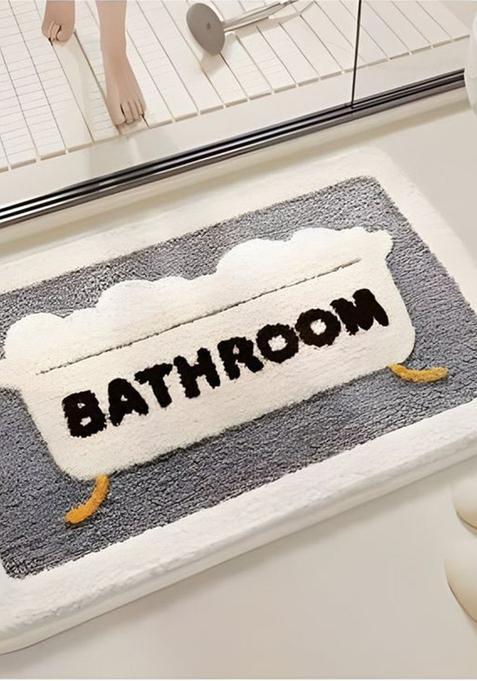 Saffron Rugs Hand Tufted Cotton Bath Mat | Grey and White Rectangular | Anti Slip Backing | Casual Typography BATHMATS Bathroom Rug