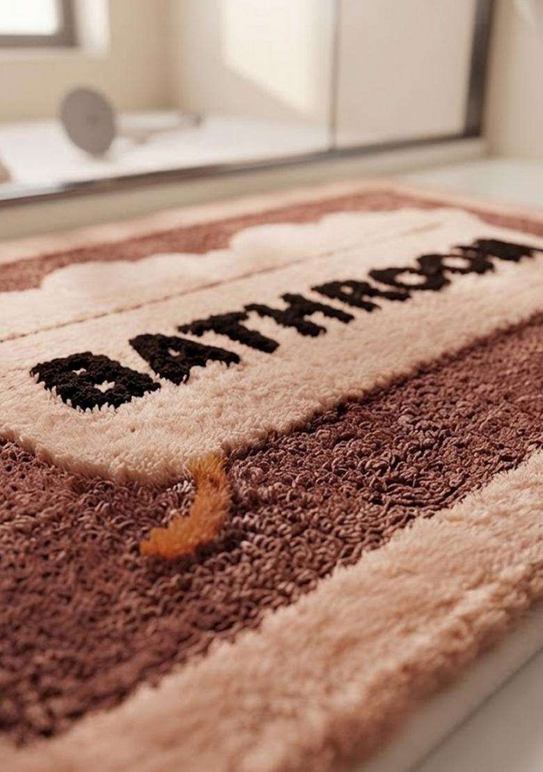 Saffron Rugs Hand Tufted Cotton Bath Mat | Dusty Rose Pink Rectangular | Anti Slip Backing | Casual Typography BATHMATS Bathroom Rug - Indya