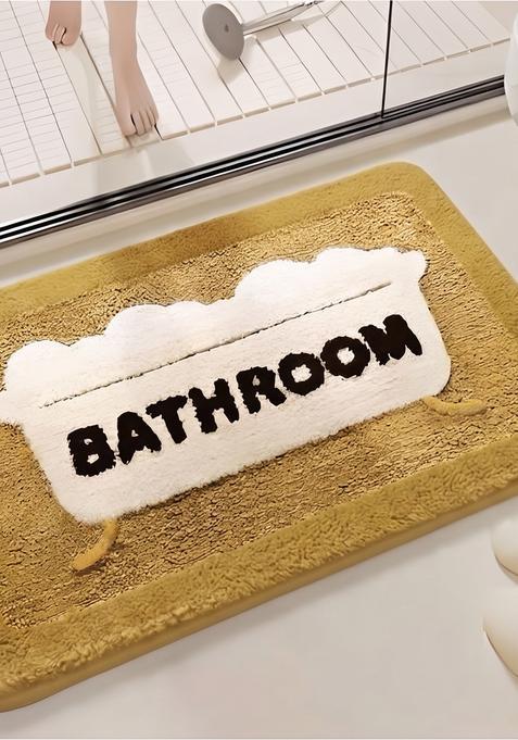 Saffron Rugs Hand Tufted Cotton Bath Mat | Mustard Yellow Rectangular | Anti Slip Backing | Casual Typography BATHMATS Bathroom Rug