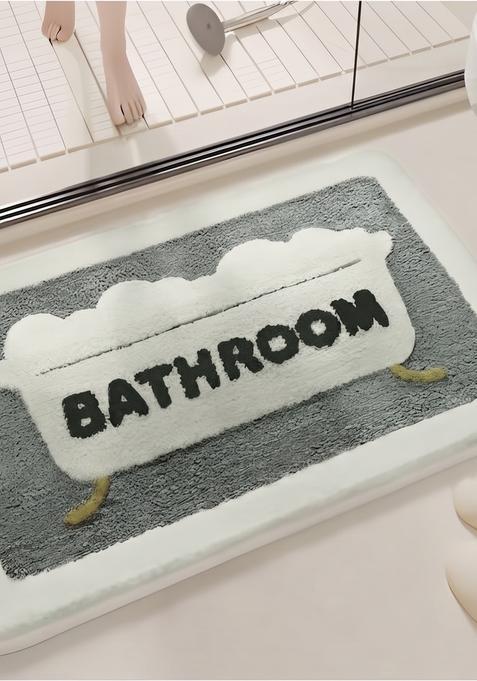 Saffron Rugs Hand Tufted Cotton Bath Mat | Grey Rectangular | Anti Slip Backing | Casual Typography BATHMATS Bathroom Rug