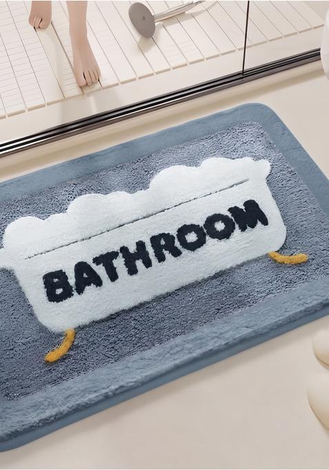 Saffron Rugs Hand Tufted Cotton Bath Mat | Steel Blue Rectangular | Anti Slip Backing | Casual Typography BATHMATS Bathroom Rug