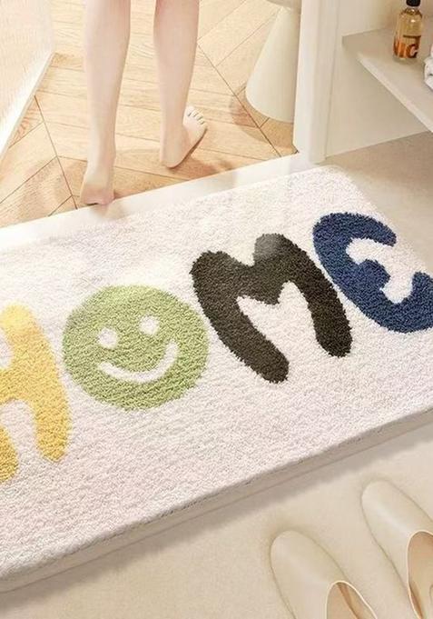 Saffron Rugs Hand Tufted Cotton Bath Mat | White Multicolor Rectangular | Anti Slip Backing | Casual Typography BATHMATS Bathroom Rug