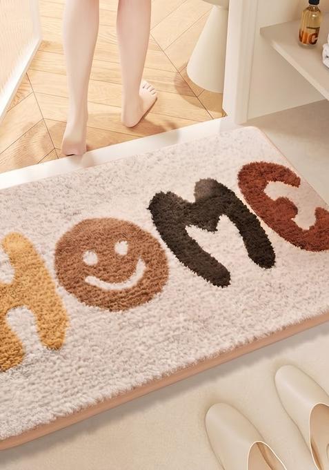 Saffron Rugs Hand Tufted Cotton Bath Mat | Cream White Rectangular | Anti Slip Backing | Casual Typography BATHMATS Bathroom Rug