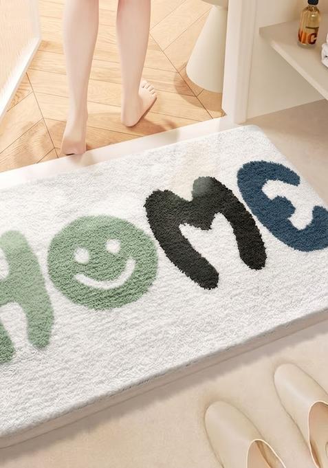 Saffron Rugs Hand Tufted Cotton Bath Mat | White Rectangular | Anti Slip Backing | Casual Typography BATHMATS Bathroom Rug