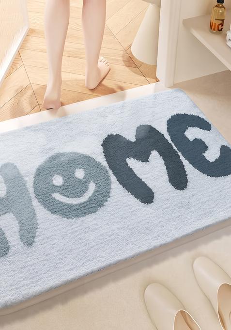 Saffron Rugs Hand Tufted Cotton Bath Mat | Light Blue Grey Rectangular | Anti Slip Backing | Casual Typography BATHMATS Bathroom Rug