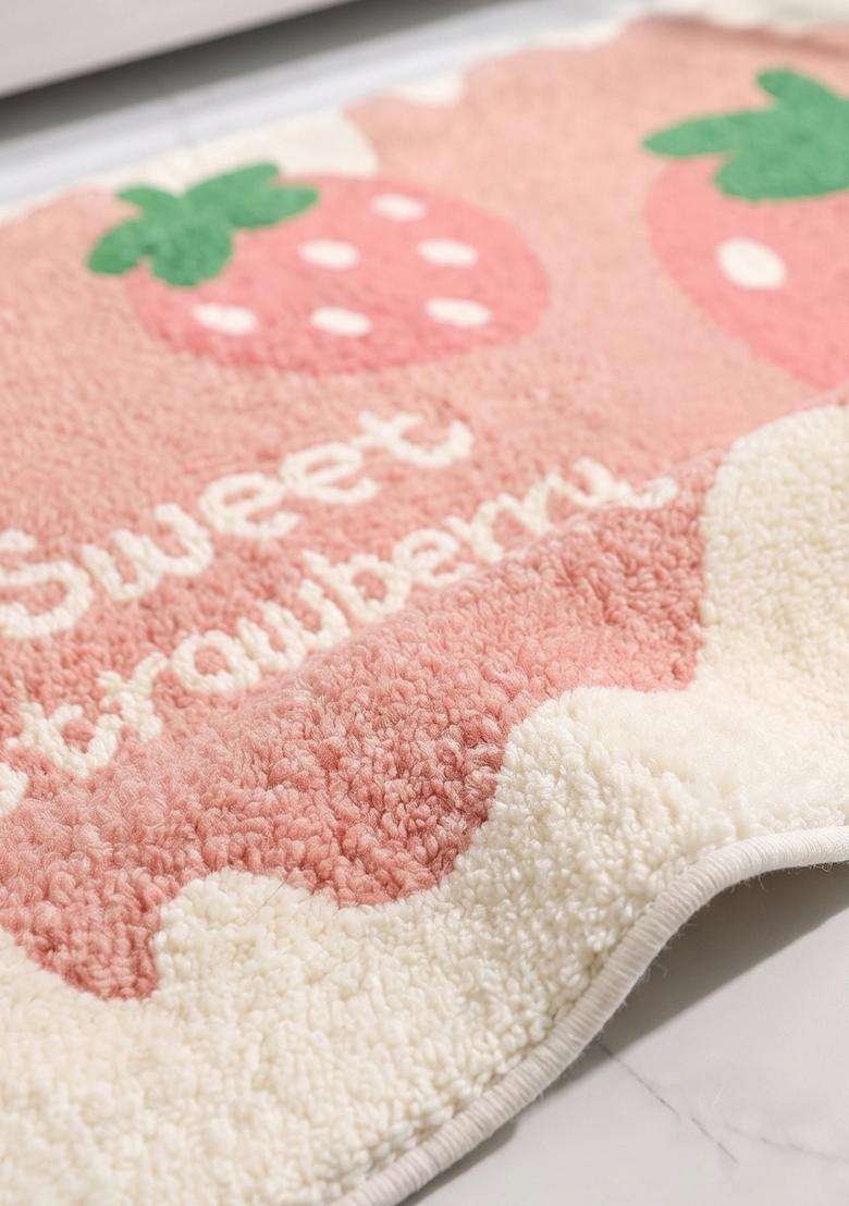Saffron Rugs Hand Tufted Cotton Bath Mat | Pink Rectangular | Anti Slip Backing | Casual Typography BATHMATS Bathroom Rug - Indya