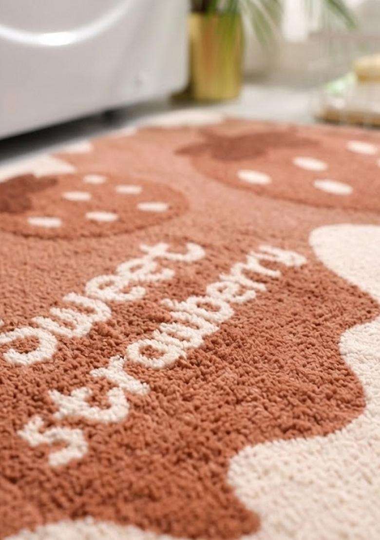 Saffron Rugs Hand Tufted Cotton Bath Mat | Terracotta Pink Rectangular | Anti Slip Backing | Casual Typography BATHMATS Bathroom Rug - Indya