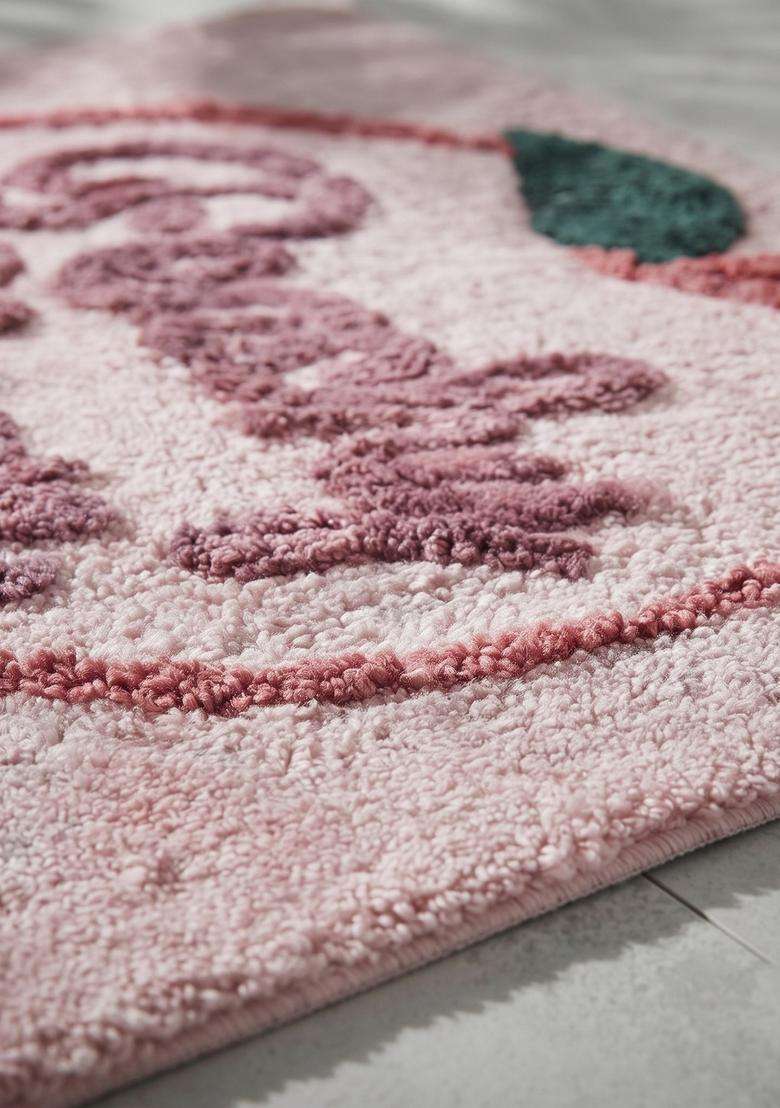 Saffron Rugs Hand Tufted Cotton Bath Mat | Light Pink Rectangular | Anti Slip Backing | Casual Typography BATHMATS Bathroom Rug - Indya
