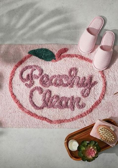 Saffron Rugs Hand Tufted Cotton Bath Mat | Light Pink Rectangular | Anti Slip Backing | Casual Typography BATHMATS Bathroom Rug