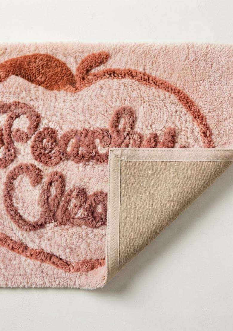 Saffron Rugs Hand Tufted Cotton Bath Mat | Light Blush Pink Rectangular | Anti Slip Backing | Casual Typography BATHMATS Bathroom Rug - Indya