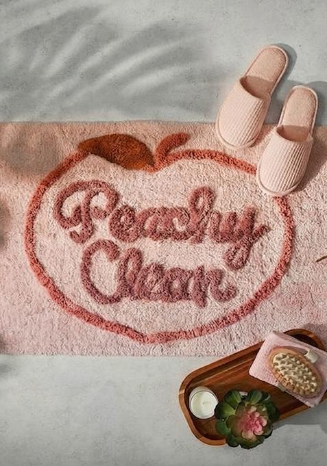Saffron Rugs Hand Tufted Cotton Bath Mat | Light Blush Pink Rectangular | Anti Slip Backing | Casual Typography BATHMATS Bathroom Rug